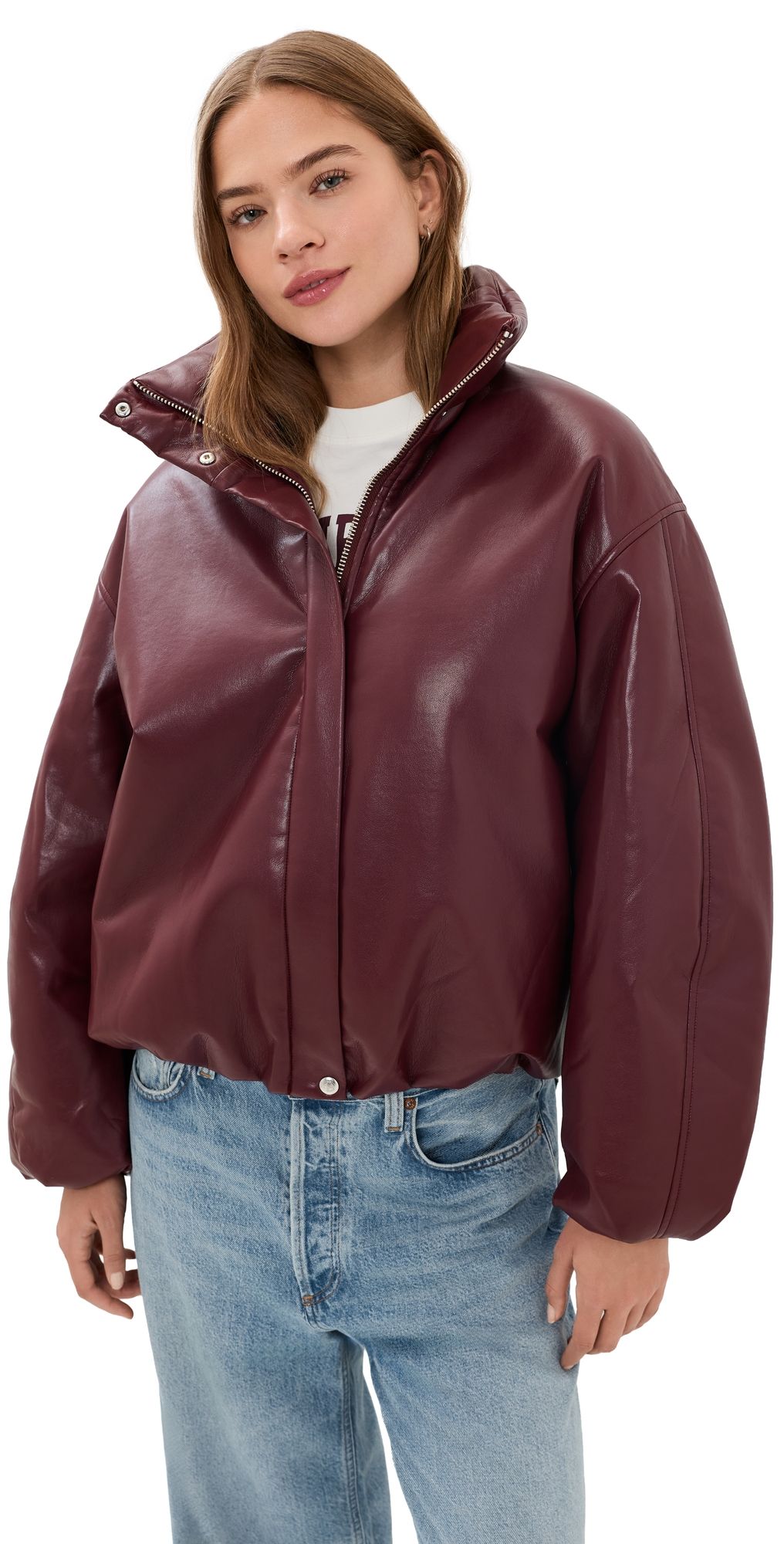 ANINE BING Cyrus Recycled Leather Jacket Burgundy Recycled Leather XS