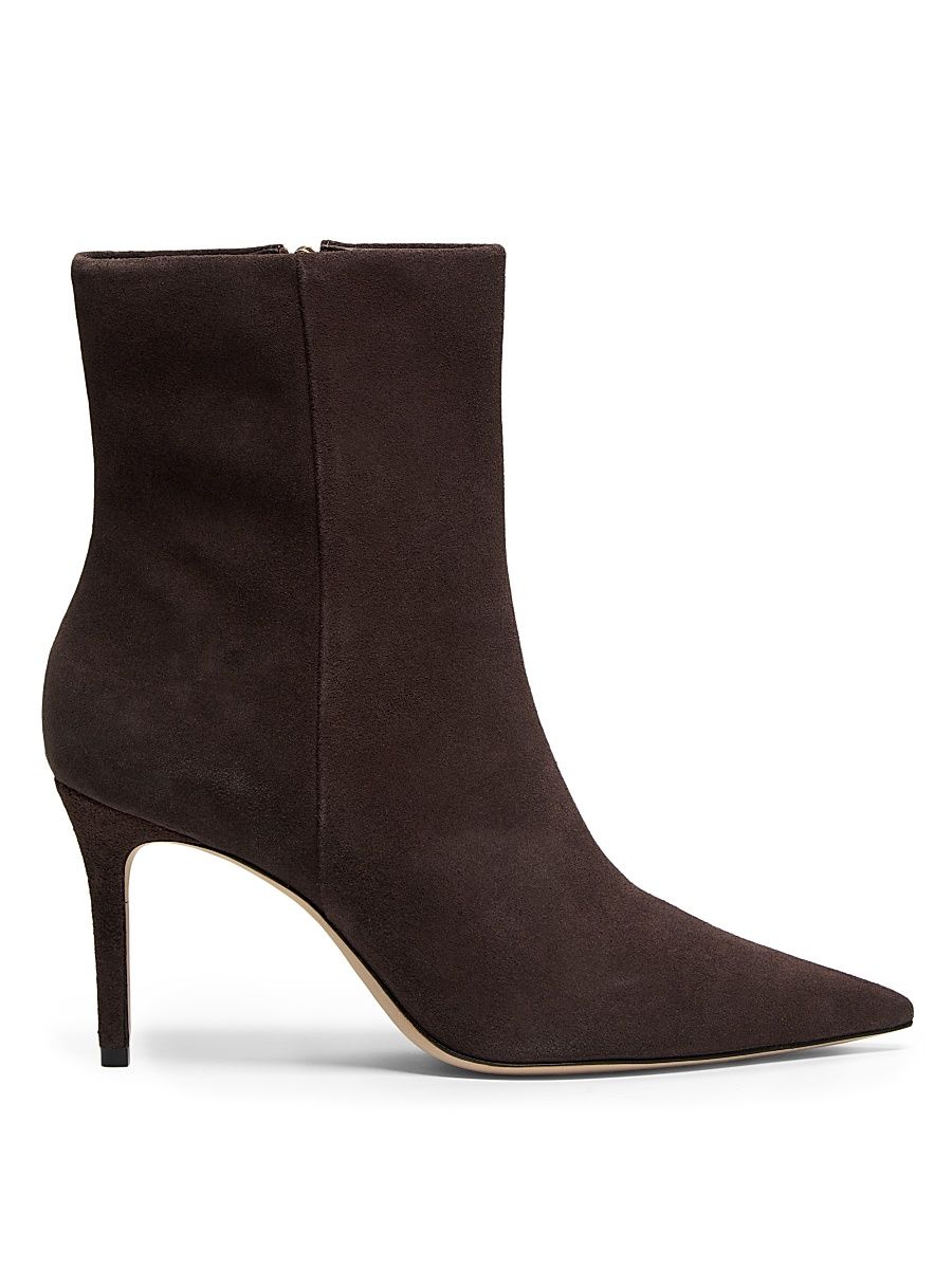 Women's 85MM Suede Stiletto Booties - Dark Brown - Size 10.5