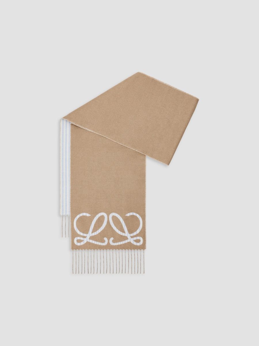 LOEWE Men's Anagram Silk-Cashmere Scarf - Beige Light Blue