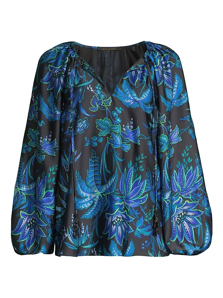 Women's Sienna Floral Satin Blouse - Ocean Multi - Size XL