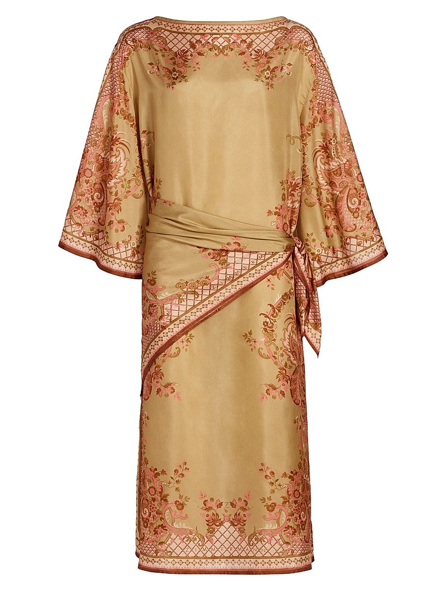 Women's Aster Silk Tunic Midi-Dress - Sage Paisley Floral - Size 6