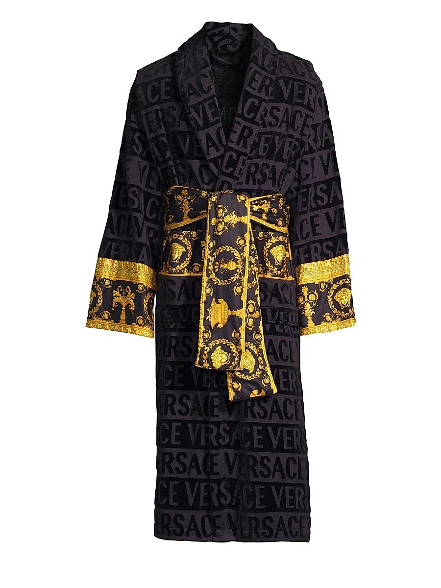 Men's Logo Baroque Bathrobe - Black - Size XXXL