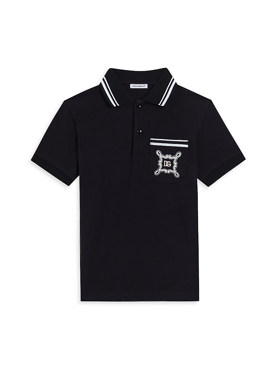 Little Boy's & Boy's Logo Striped-Trim Polo Shirt - Dark Blue - Size 5