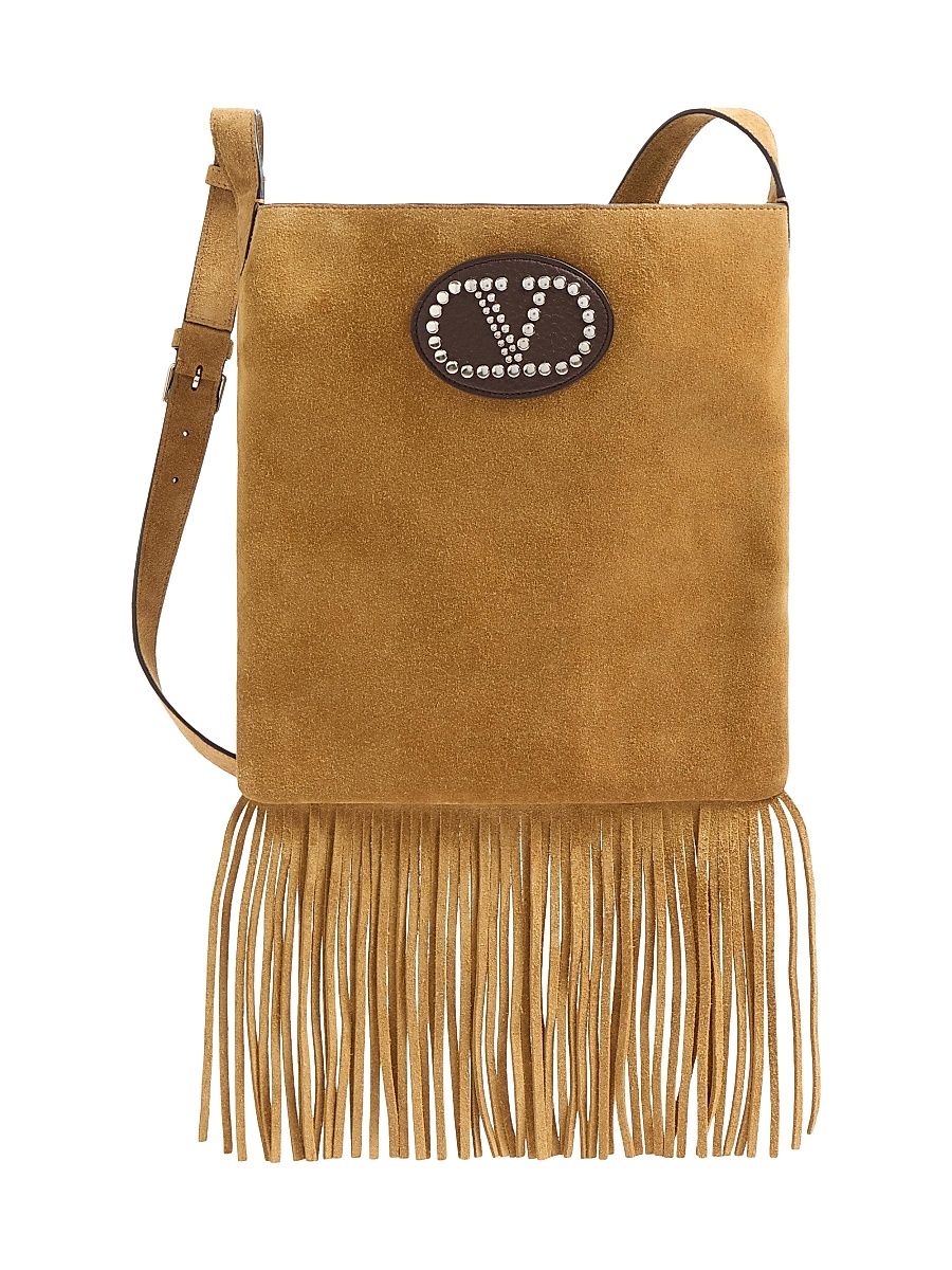 Men's Nellcote Suede Shoulder Bag with Fringes - Havana Beige Fondant