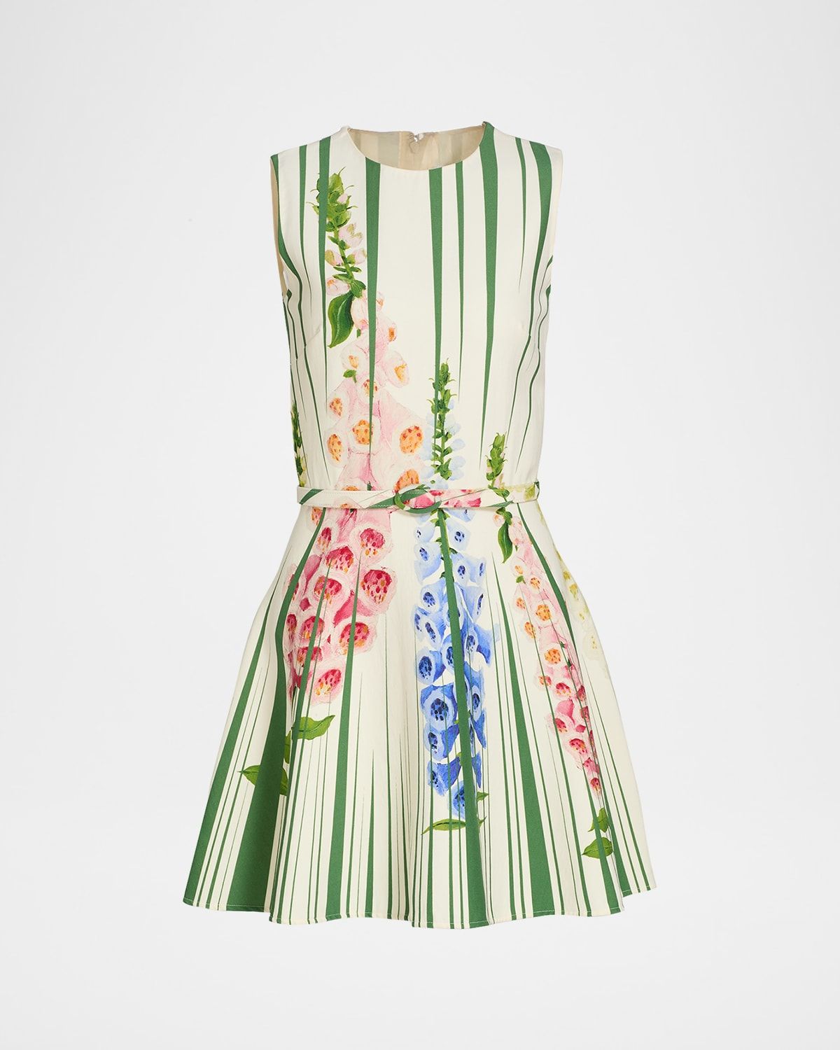 Sleeveless Pleated Tromp L & apos;Oeil Foxgloves Mini Dress With Belt
