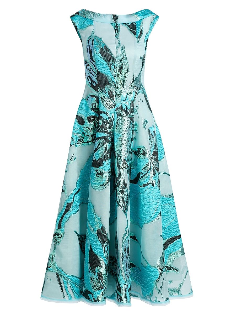 Women's Floral Jacquard Tea-Length Dress - Seafoam - Size 12
