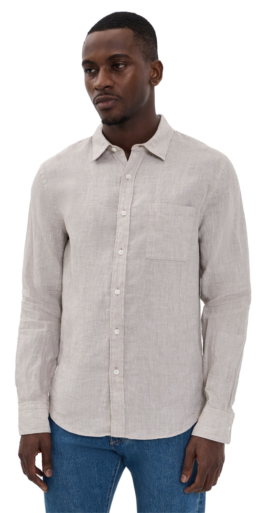 Vince Classic Fit Long Sleeve Shirt Teak/Optic White S
