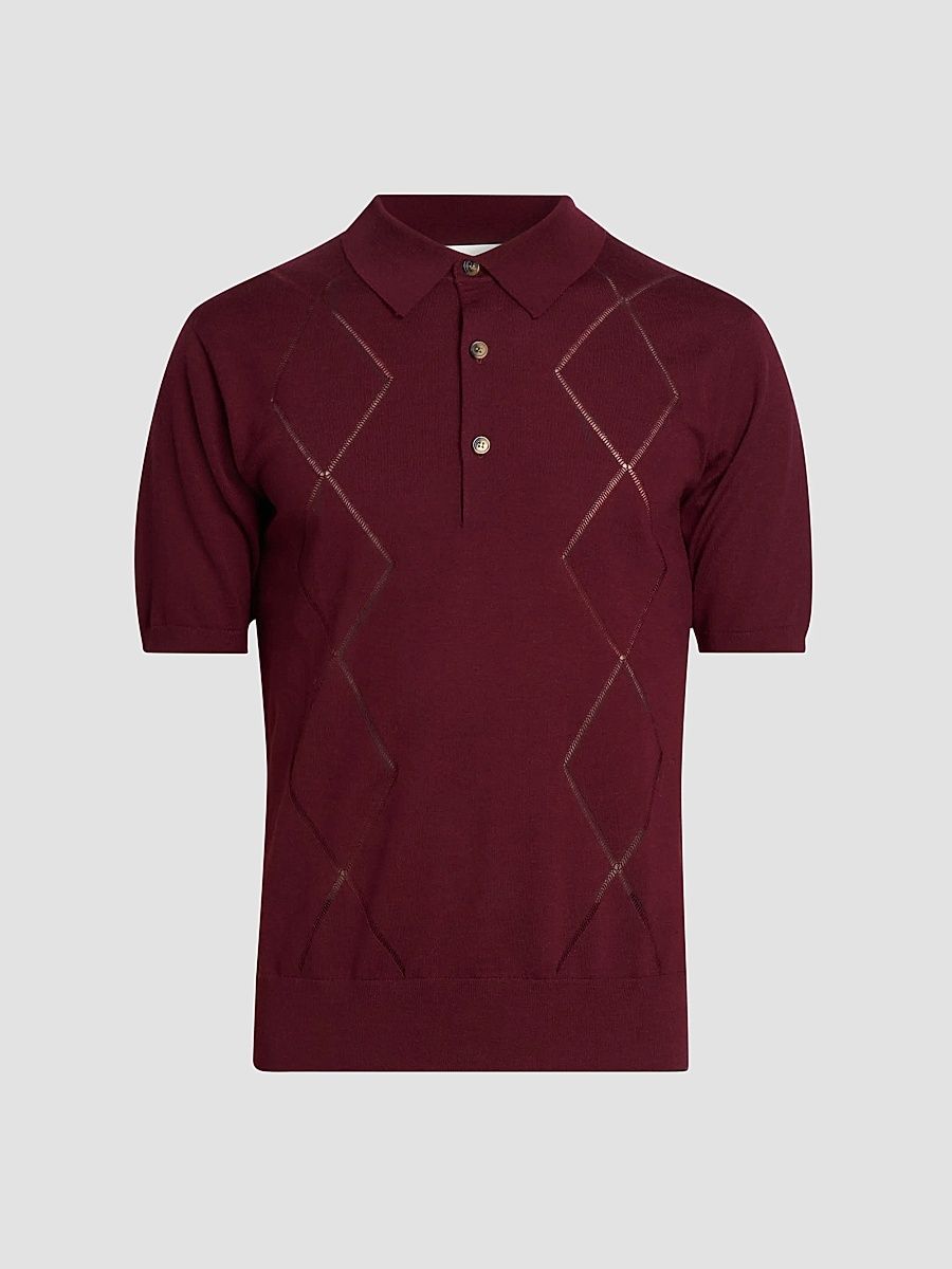 Men's Argyle Cotton Polo Shirt - Wine - Size Small
