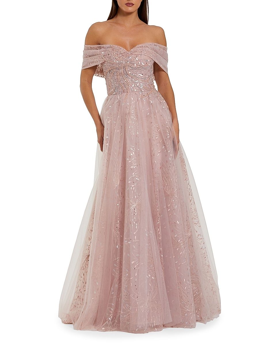 Women's Beaded-Embroidered Tulle Ballgown - Dusty Rose - Size 12