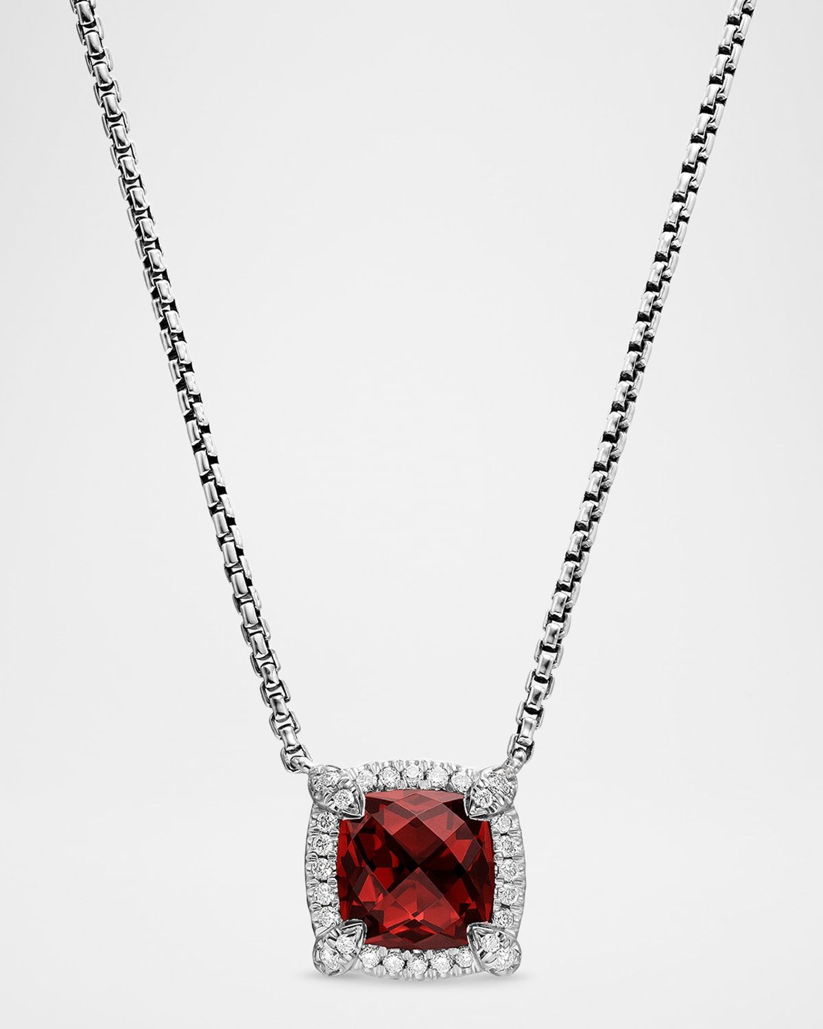 7mm Chatelaine Pendant Necklace with Gemstone and Diamonds in Silver