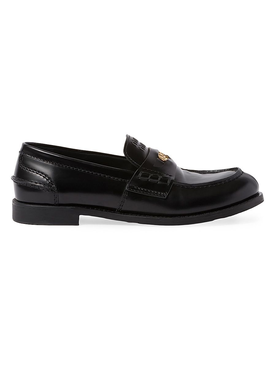 Women's Brushed Leather Penny Loafers - Black - Size 9.5