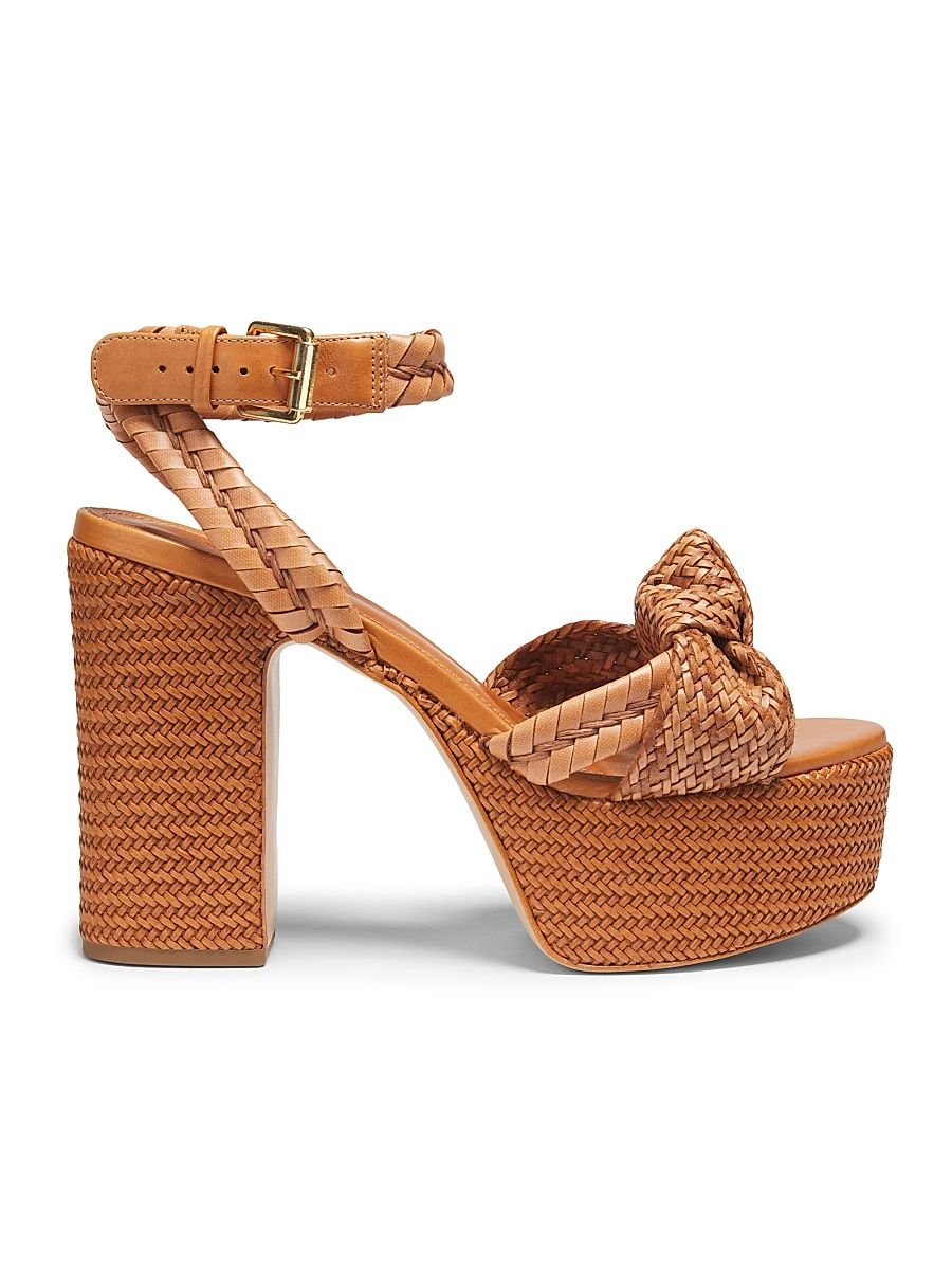 Women's Khari 100MM Knotted Leather Platform Sandals - Brown - Size 10