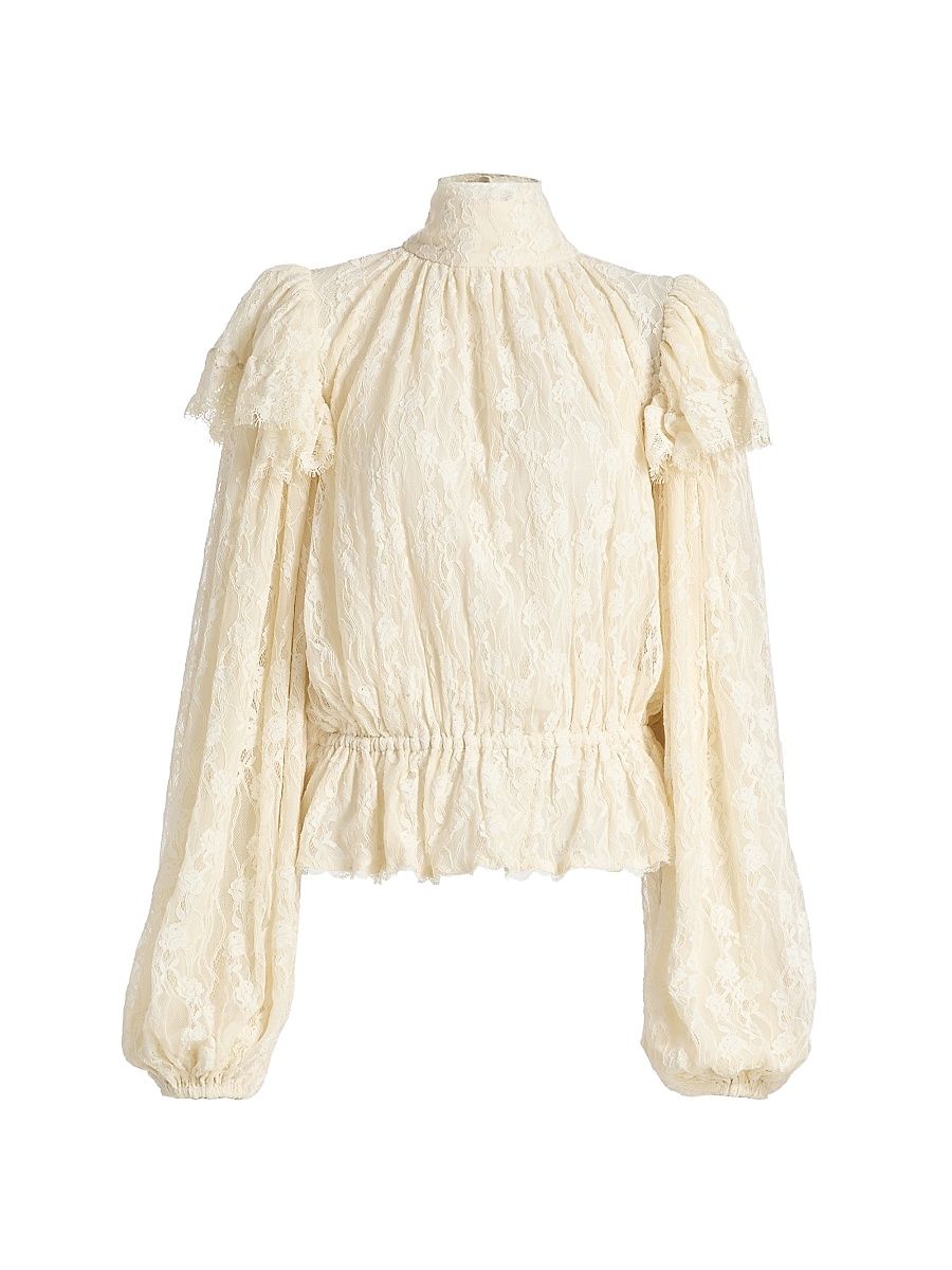 Women's Outlander x Ronny Kobo Jaycie Lace Peplum Top - Tea Stain - Size XL