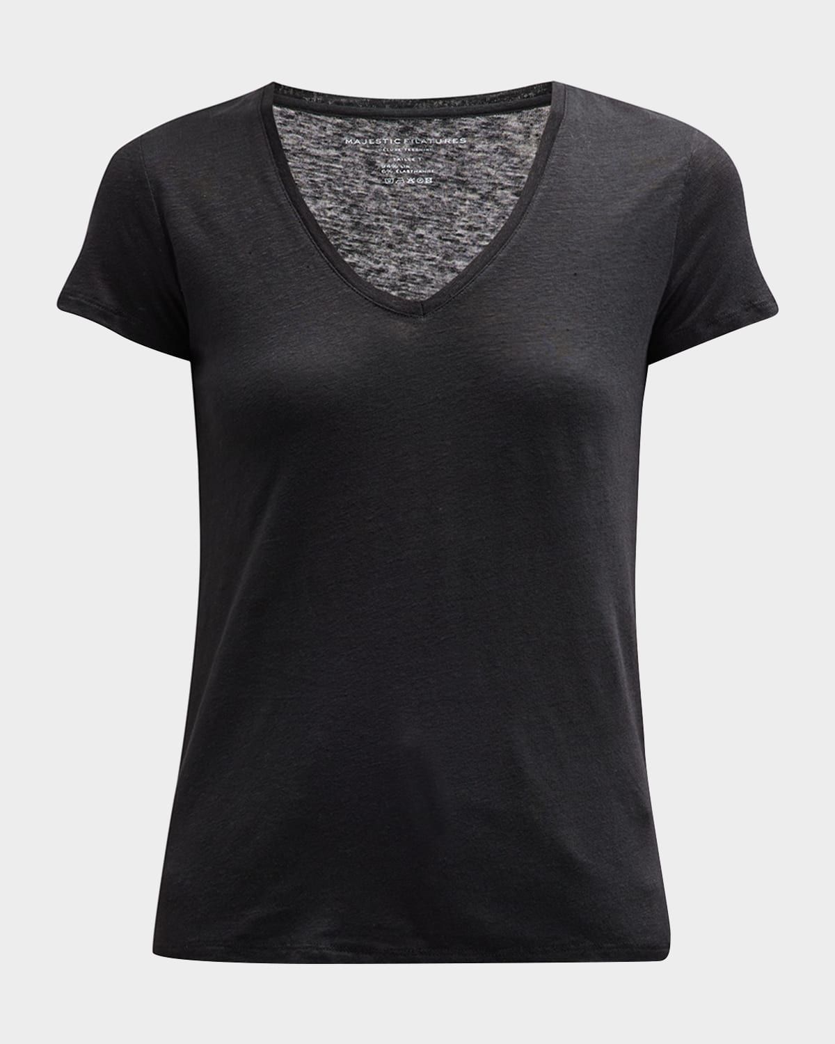 V-Neck Short-Sleeve Stretch Linen T-Shirt