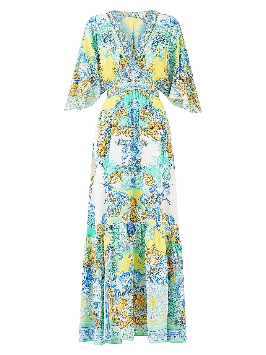 Women's Dial Up The Tiles Silk Maxi Dress - Dial Up The Tiles - Size XL