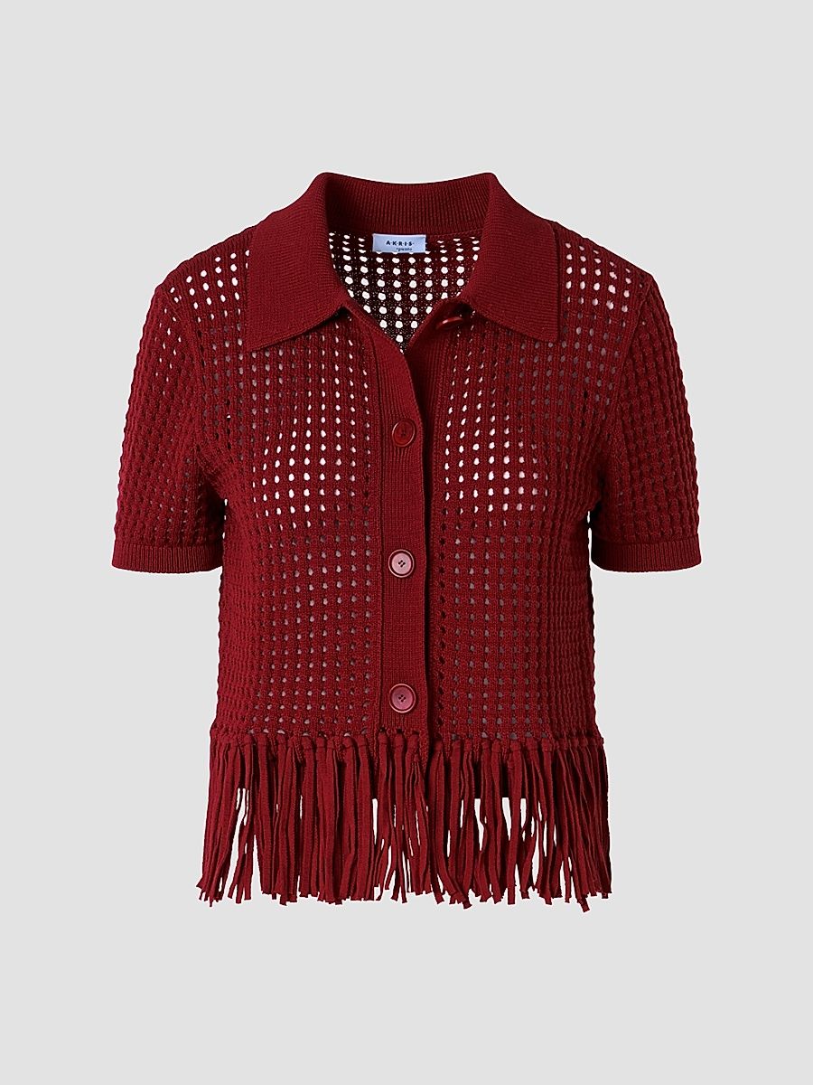 Women's Net Cotton Fringe Shirt - Pomegranate - Size 14