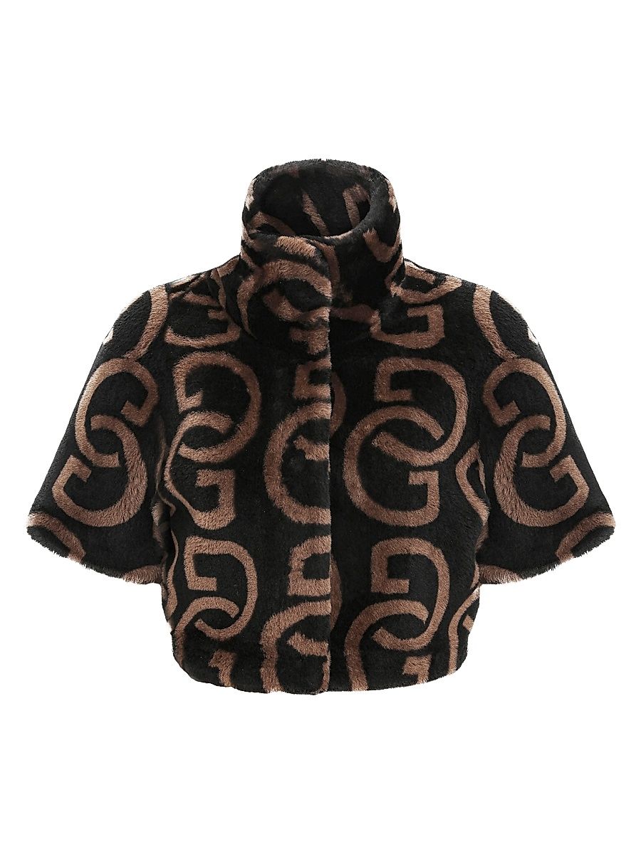 Women's Reversible Printed Merino Shearling Lamb Bolero - Black - Size XS