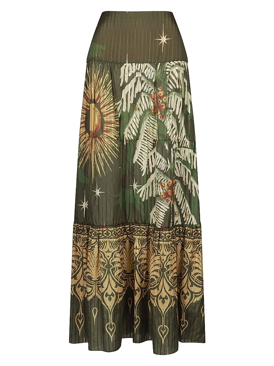 Women's Relatos De Mi Tierra Maxi Skirt - Green Yellow - Size 2