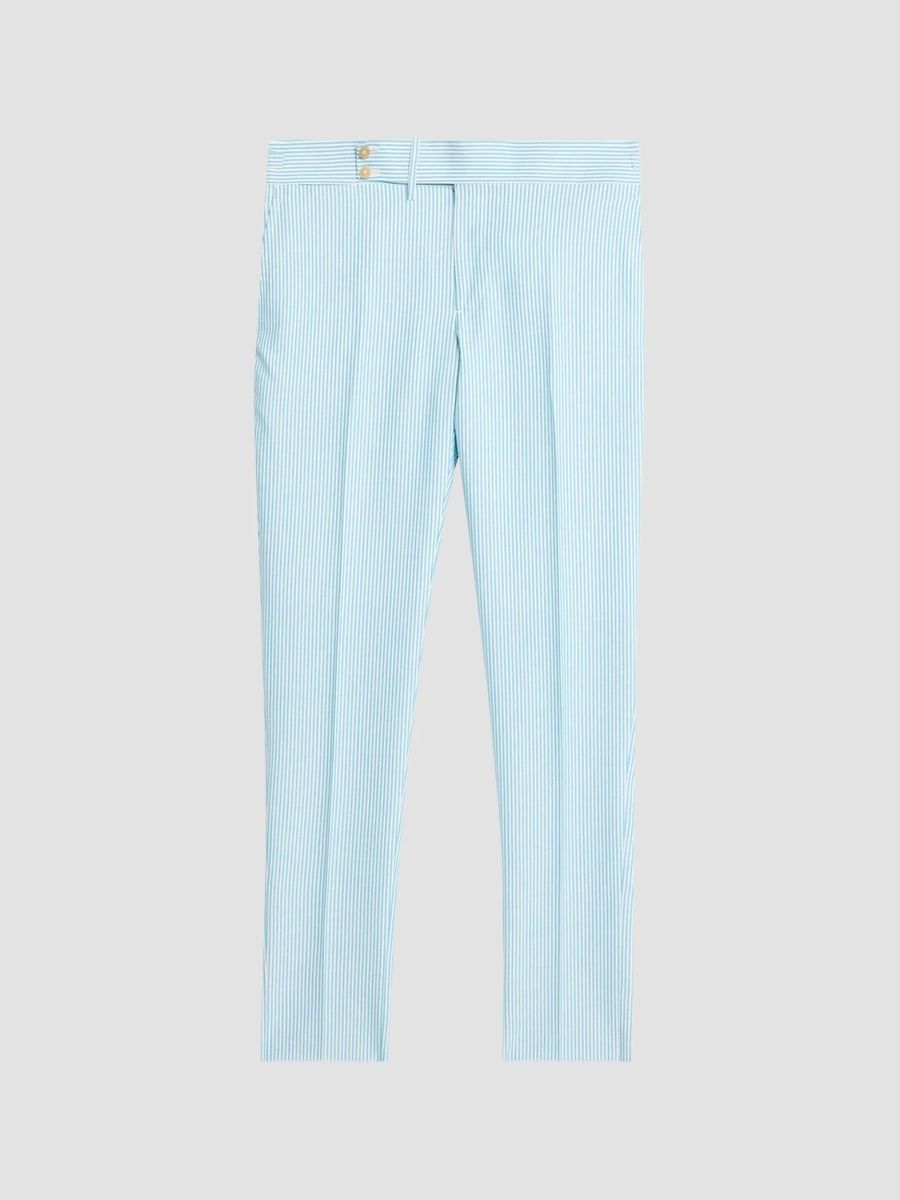 Isaia Men's Seersucker Cotton-Silk Trousers - Blue And White Stripe - Size 42