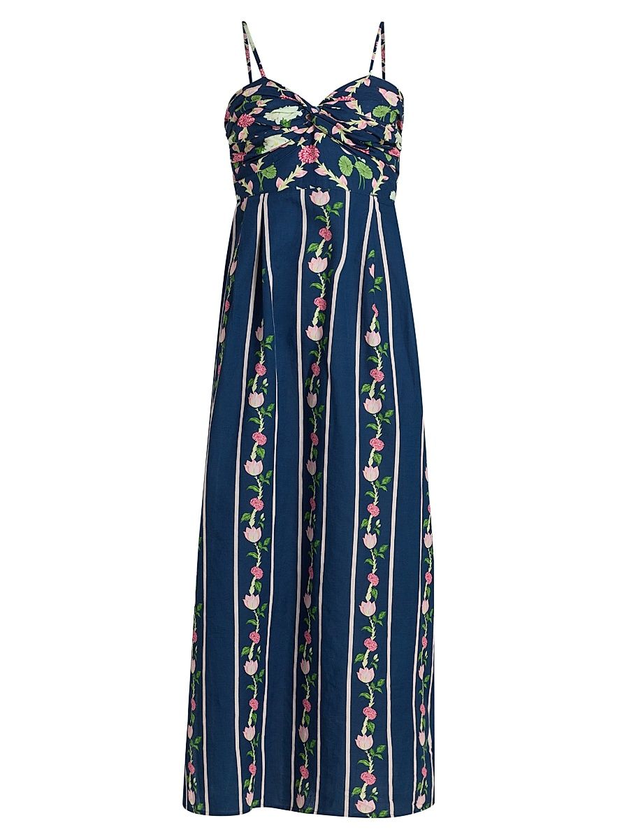 Women's Ammama Twist Drape Maxi Dress - Navy Lotus Checks And Border - Size Medium