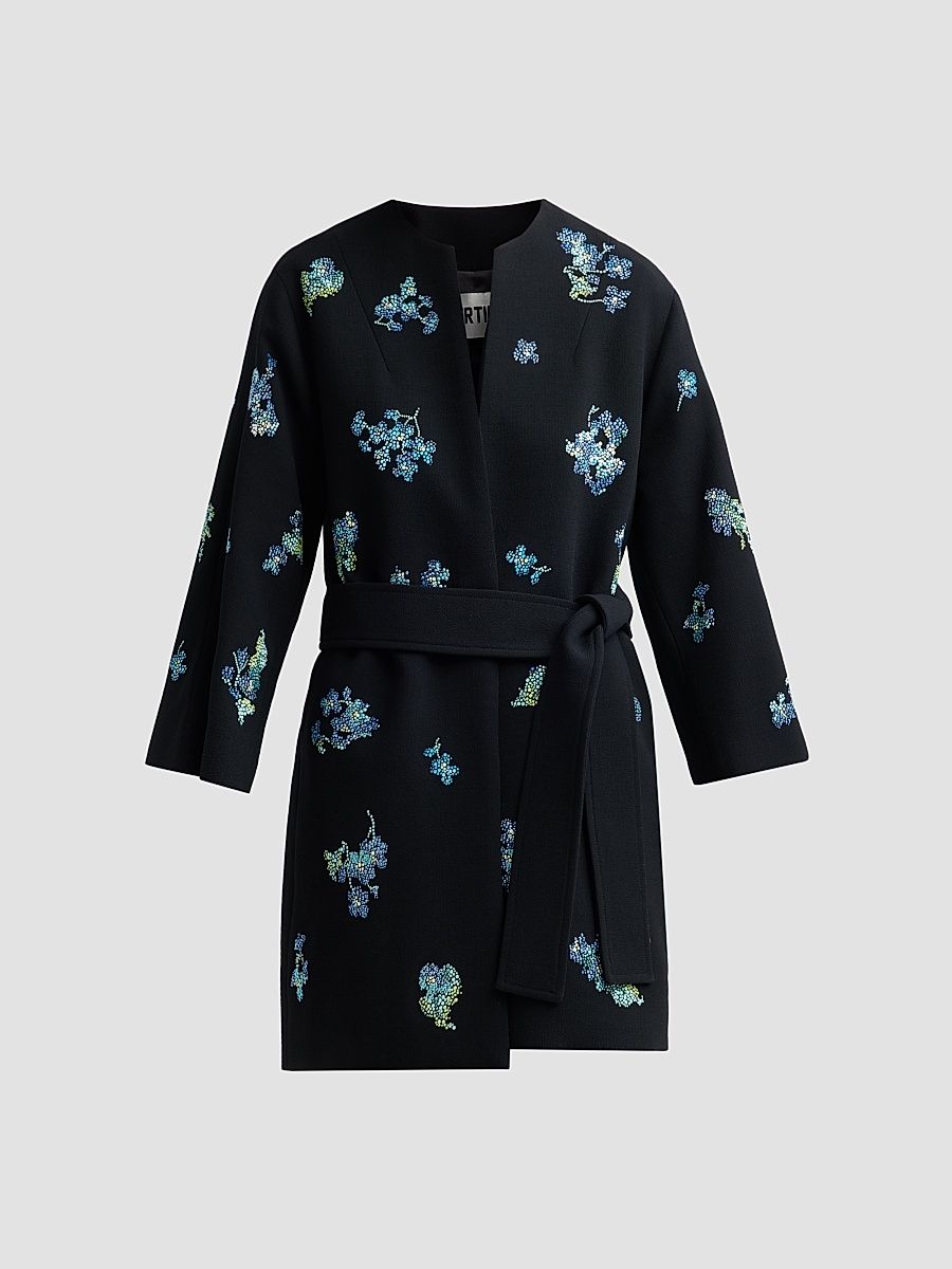 Women's Bluebell Lane Embellished Opera Wrap Coat - Black - Size Medium