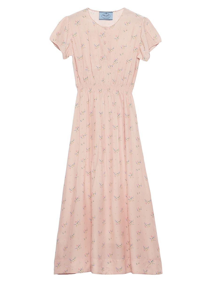 Women's Floral Print Pongé Dress - Pink - Size 10
