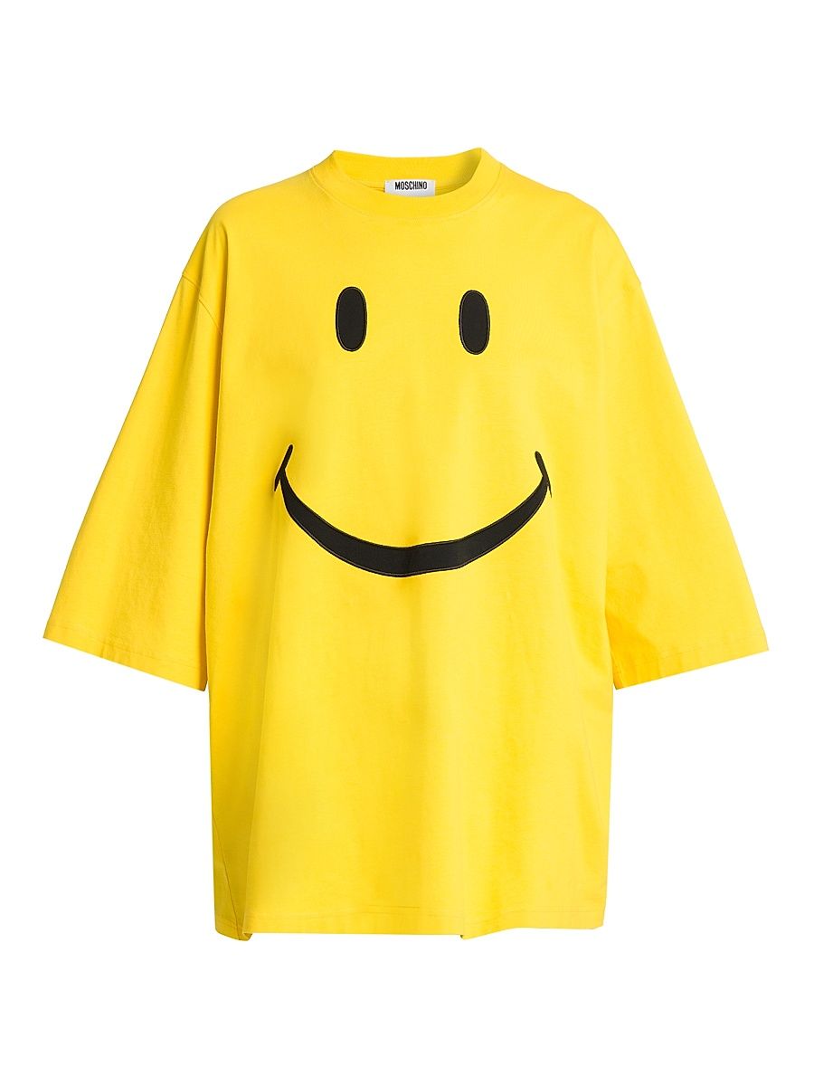 Women's Smile Oversized Cotton T-Shirt - Multi Yellow - Size Large