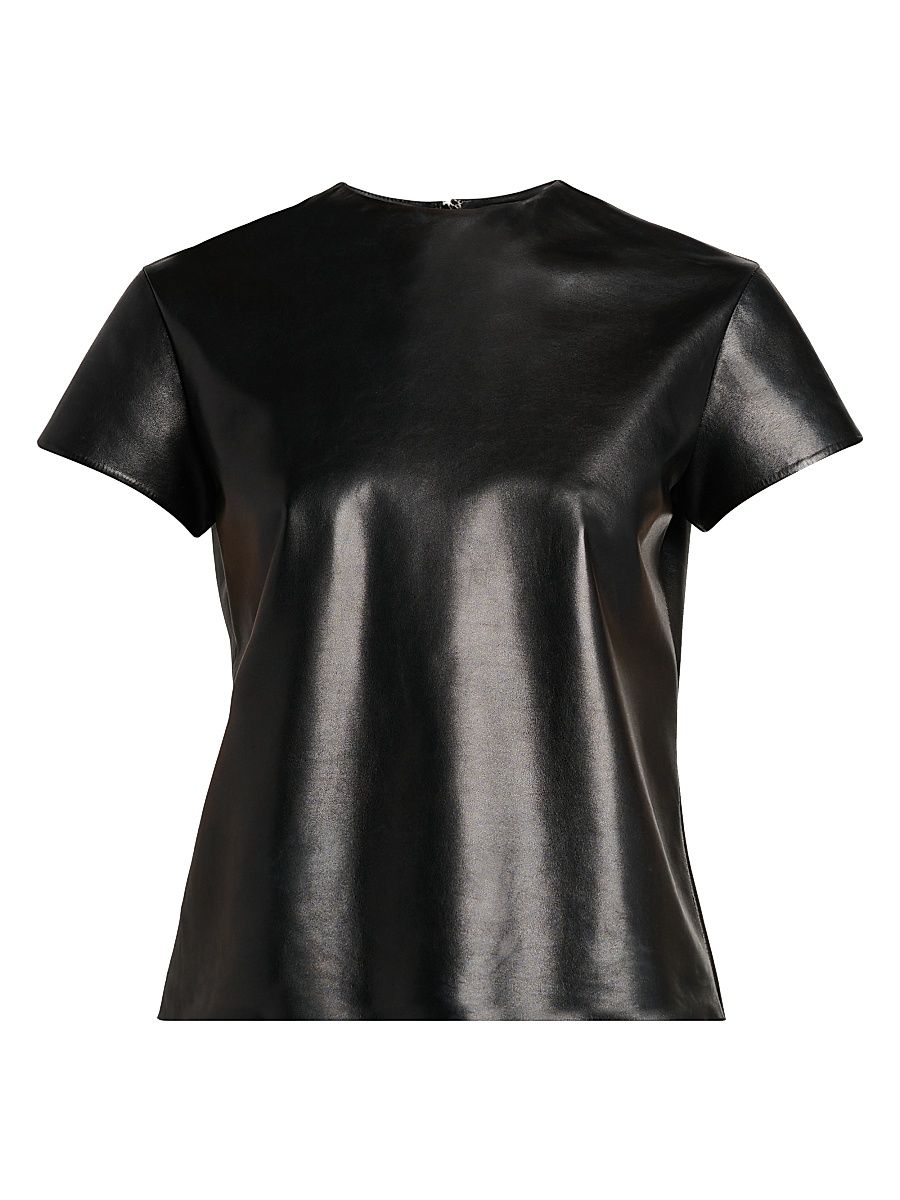Women's Leather Short-Sleeve T-Shirt - Black - Size 10