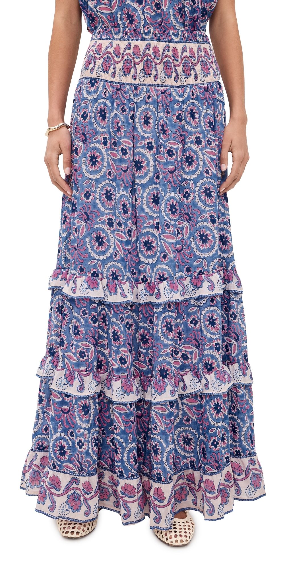 Bell Paris Maxi Skirt Blue with Pink Flower XS