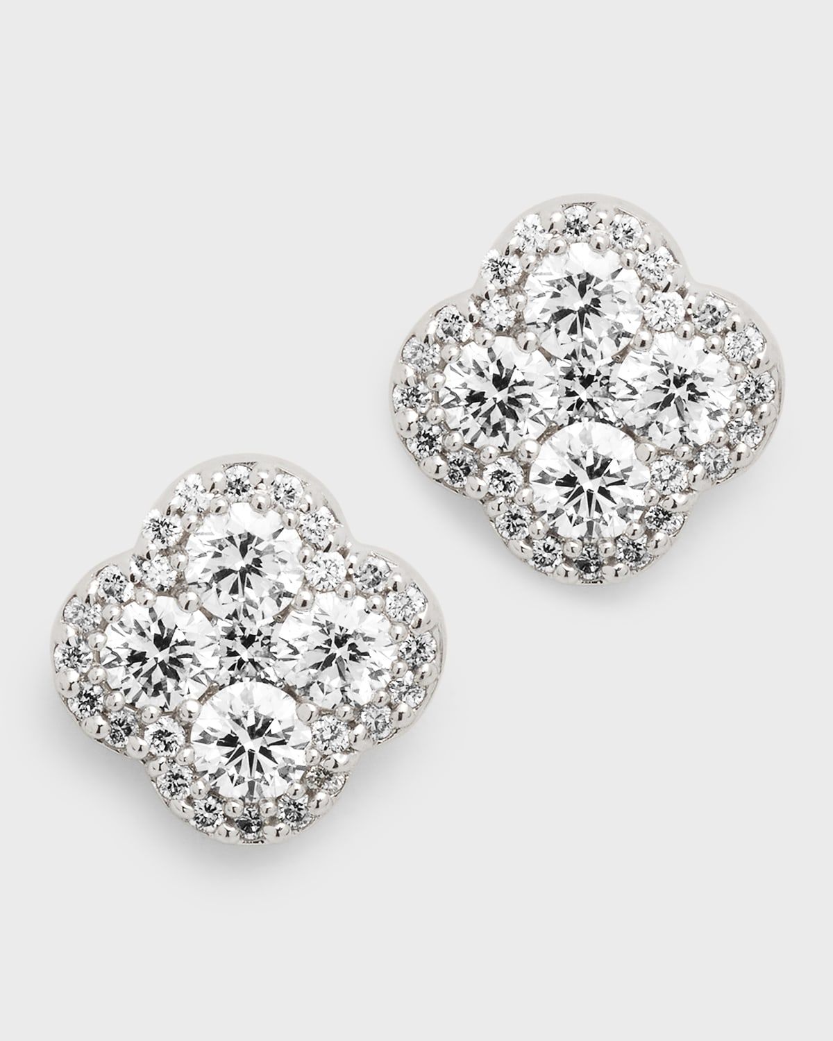 18K White Gold Diamond Flower Stud Earrings, 1.36tcw, 0.4"L / 0.4"W