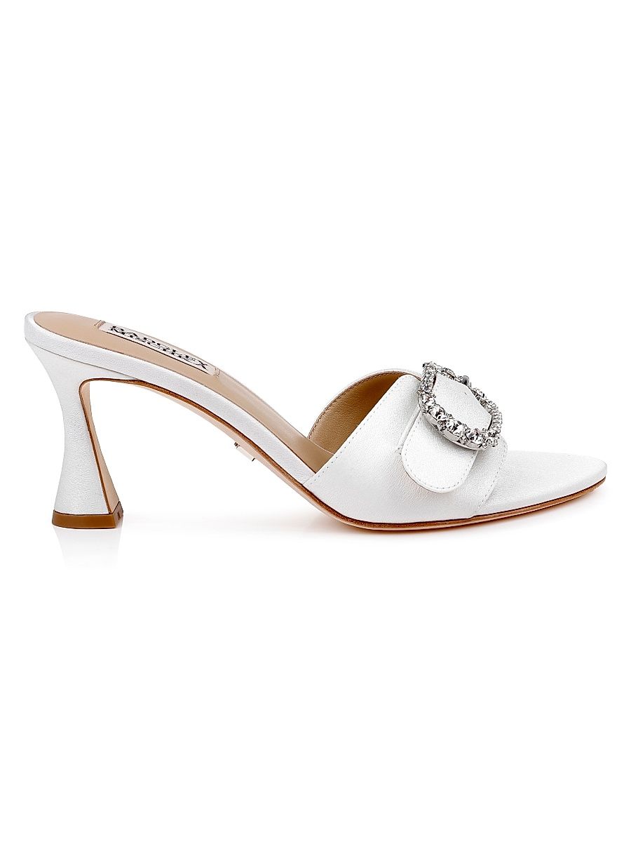 Women's Odetta 75MM Embellished Mules - White Crepe - Size 11