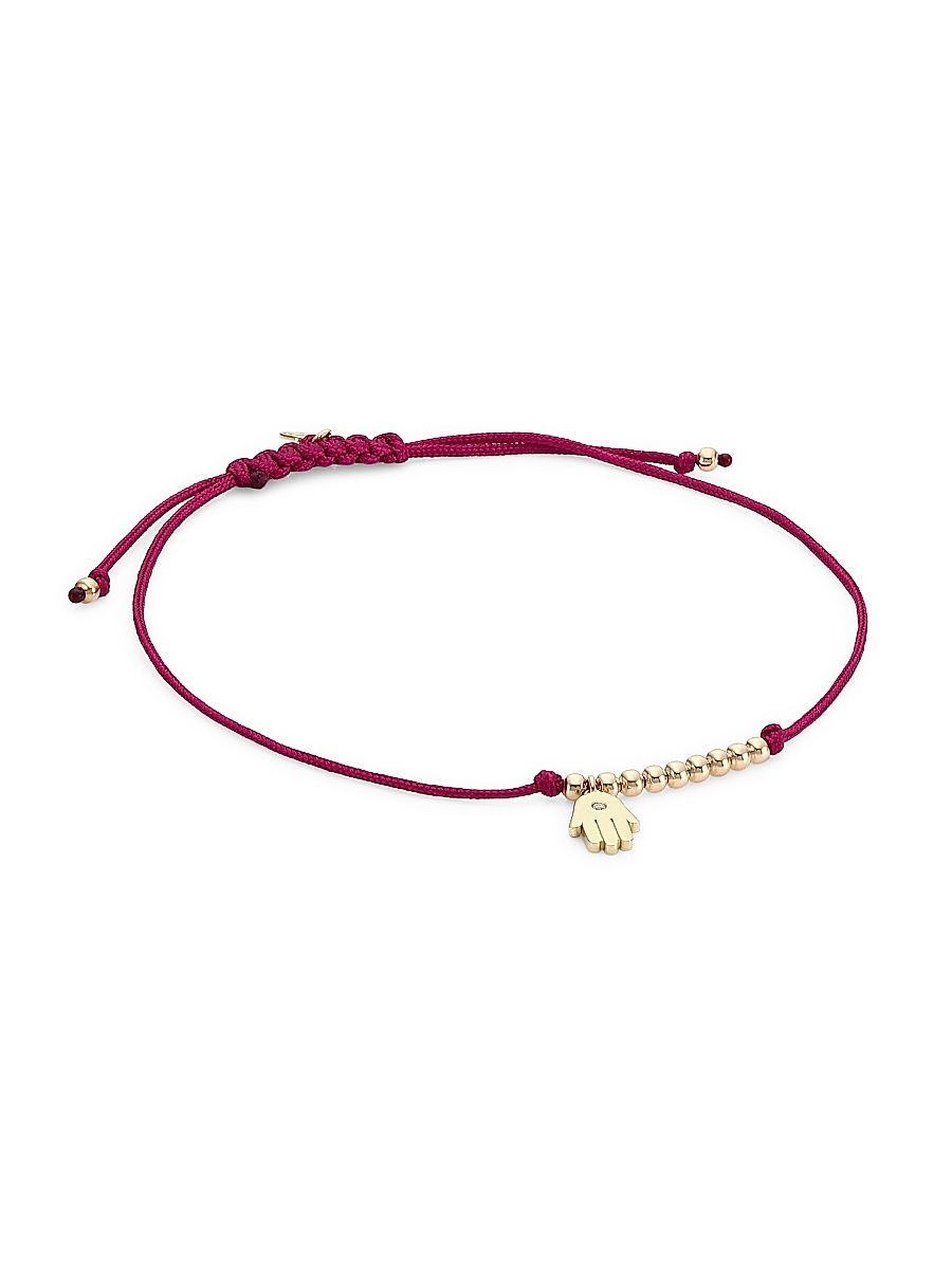 Women's 14K Yellow Gold & Diamond Hamsa Charm Red Cord Bracelet