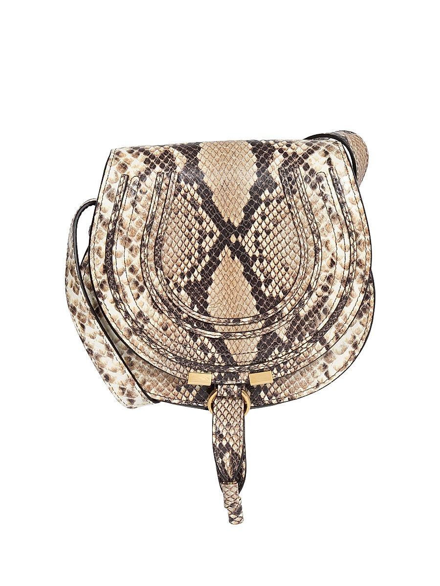 Women's Marcie Small Snake-Embossed Printed Leather Saddle Bag - Dusty Beige