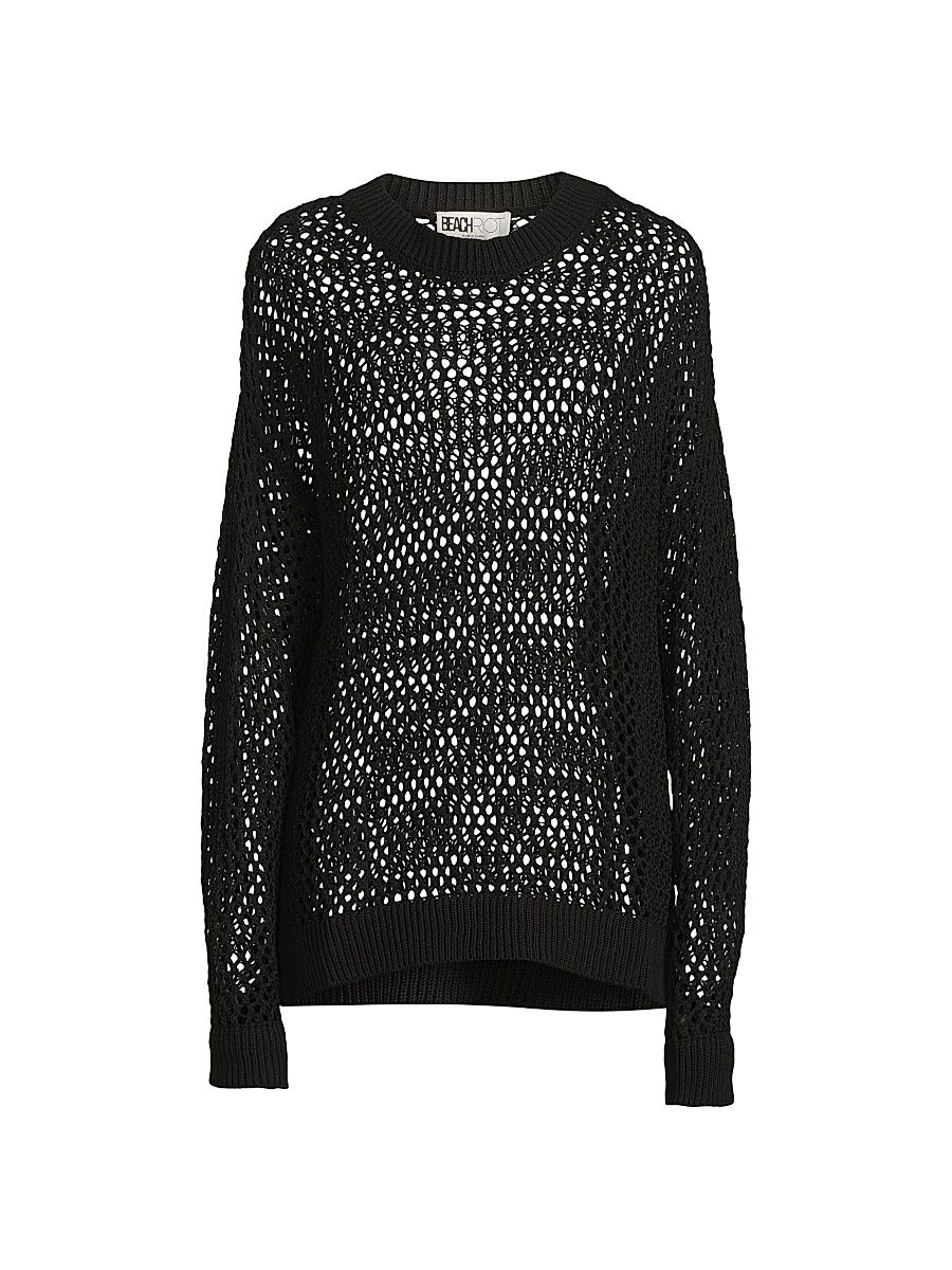 Women's Hilary Cotton-Blend Knit Sweater - Black - Size Large