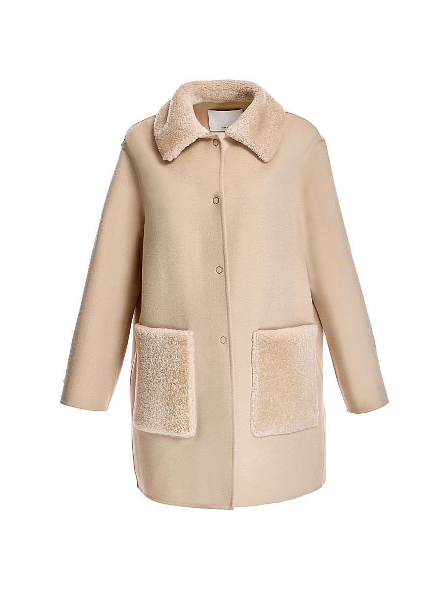 Women's Shearling-Trim Wool Coat - Almond - Size XL