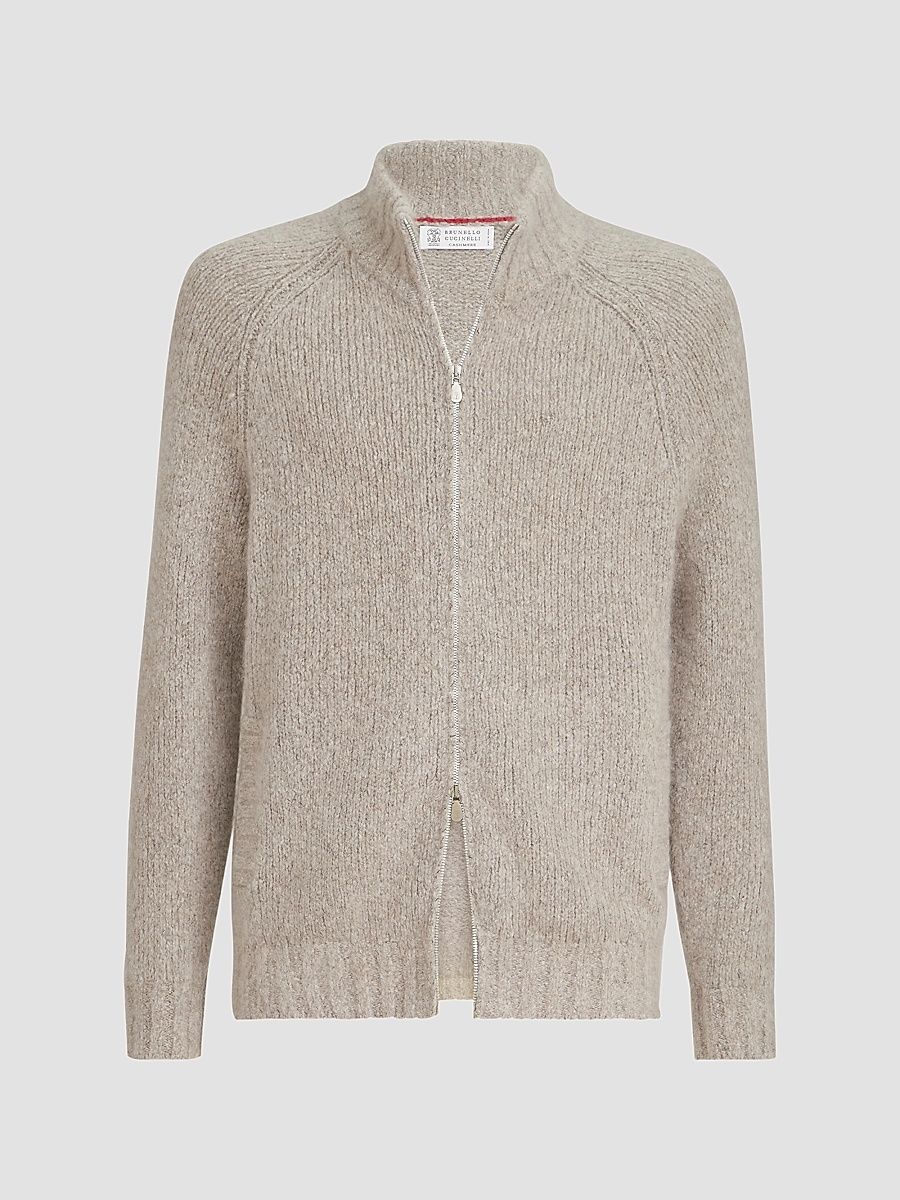 Men's Cashmere and Silk High-Neck Cardigan - Beige - Size 44