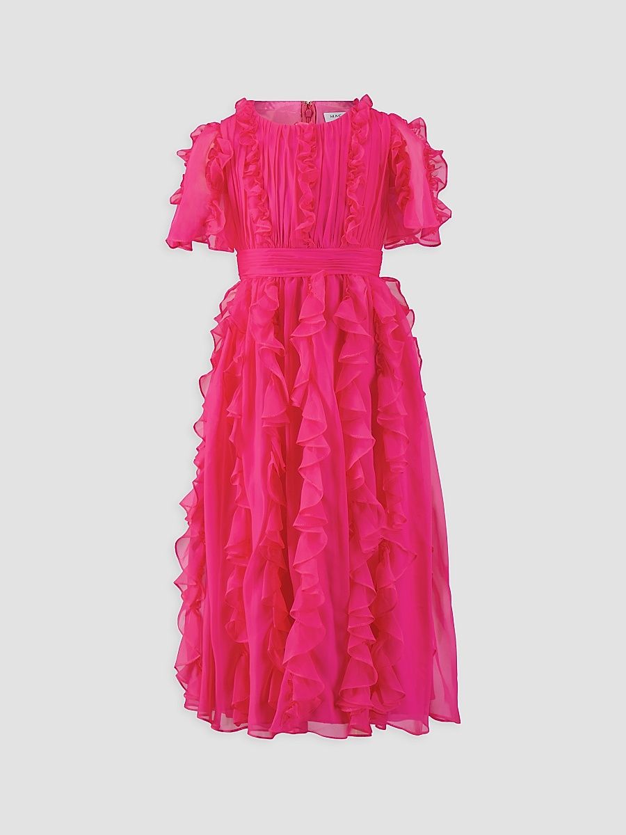 Little Girl's & Girl's Ruffled Chiffon Dress - Fuchsia - Size 14