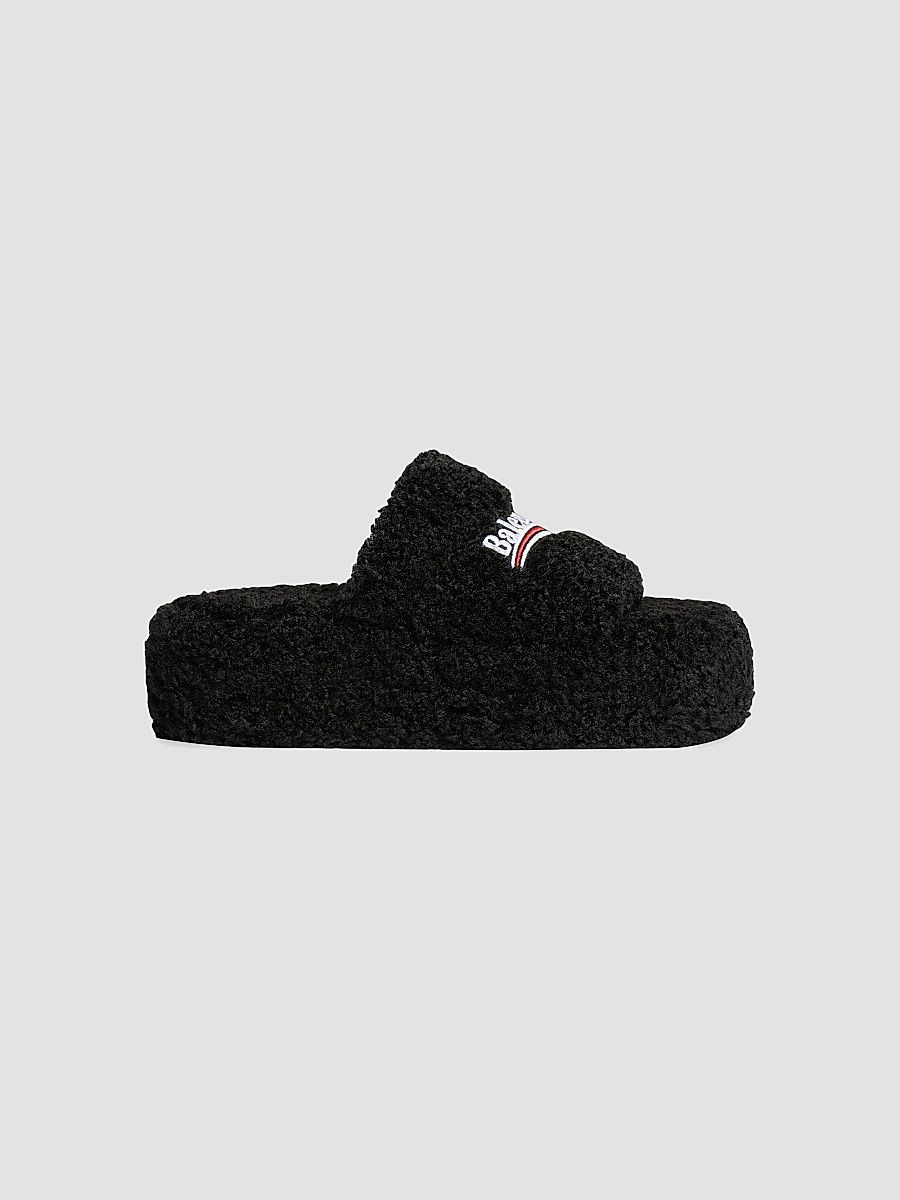 Balenciaga Women's Fluffy Platform Sandals - Black - Size 11