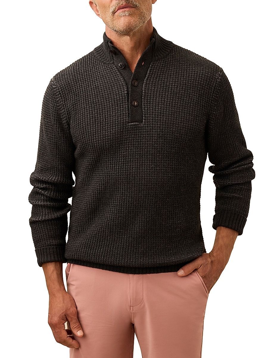 Men's Quarter-Placket Waffle-Knit Sweater - Graphite Night - Size Small