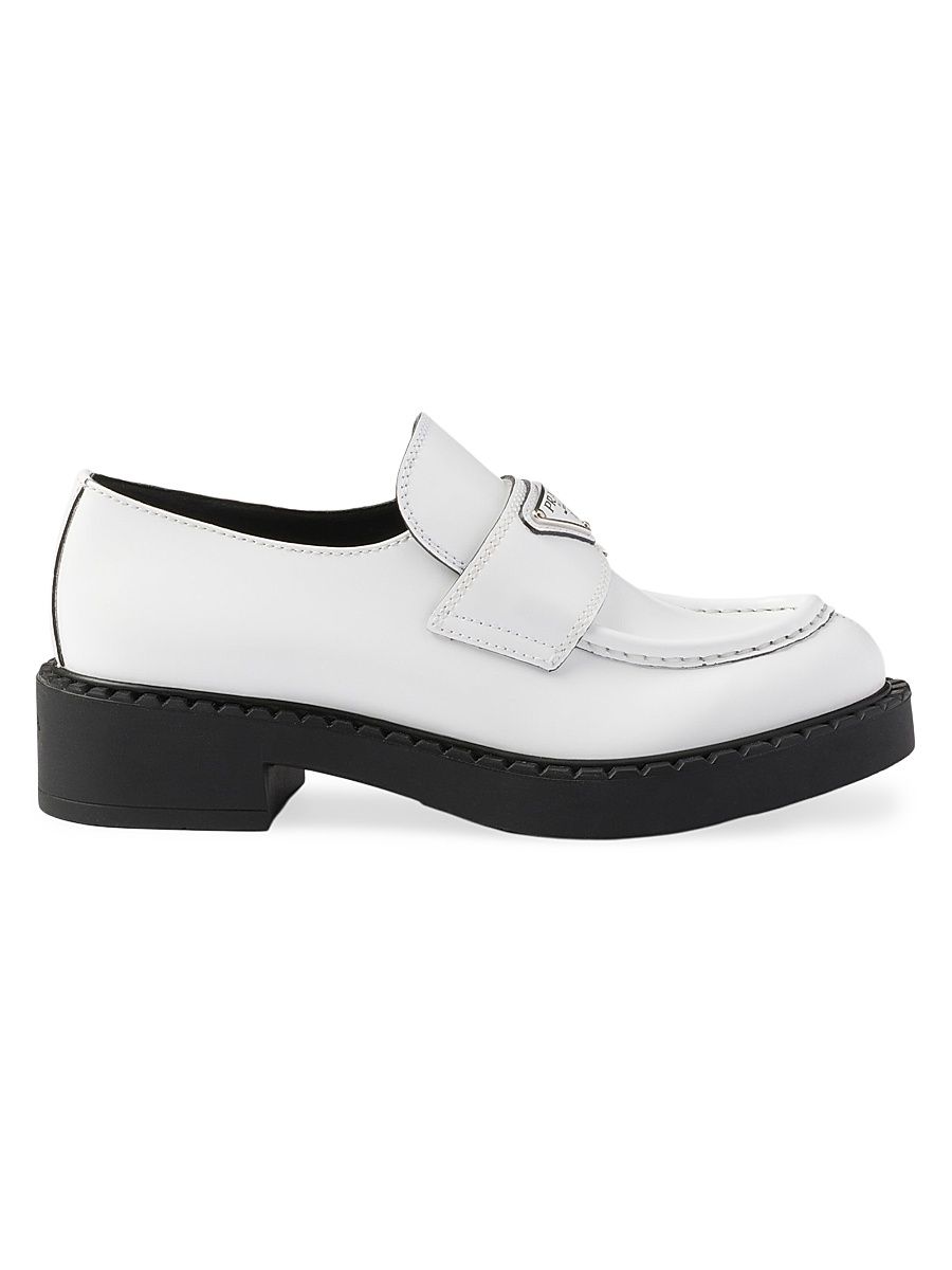 Women's Chocolate Brushed Leather Loafers - White - Size 11