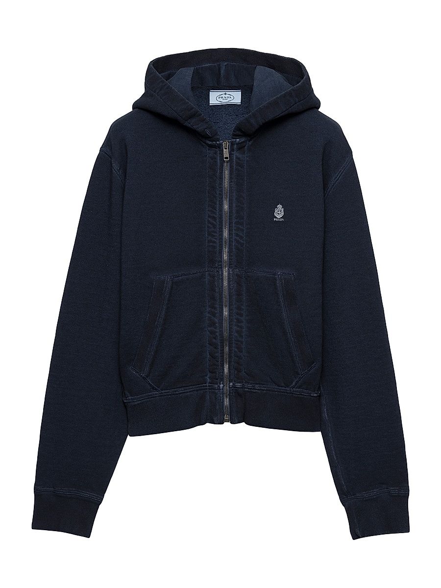 Women's Cotton Hoodie Jacket - Navy Blue - Size XS