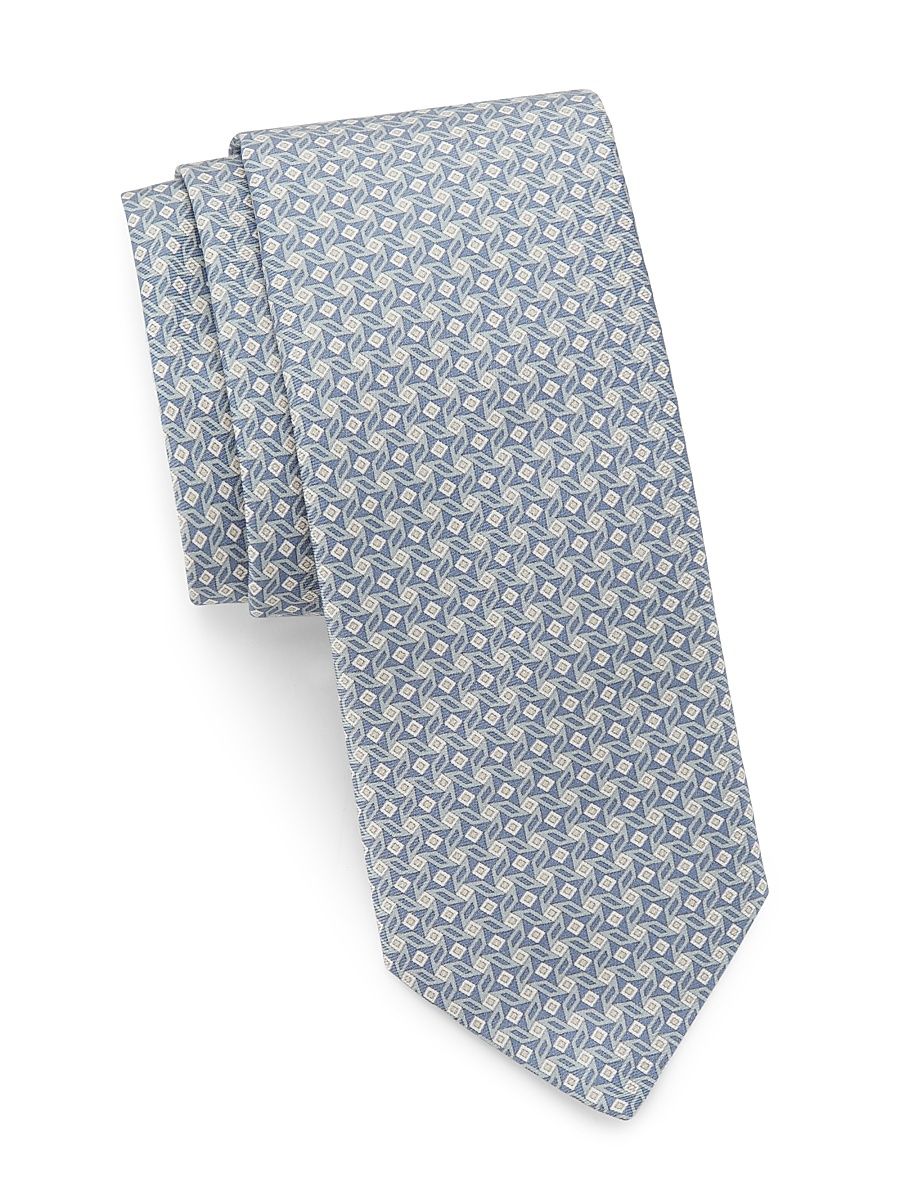 Men's Printed Geometric Silk Tie - Light Blue