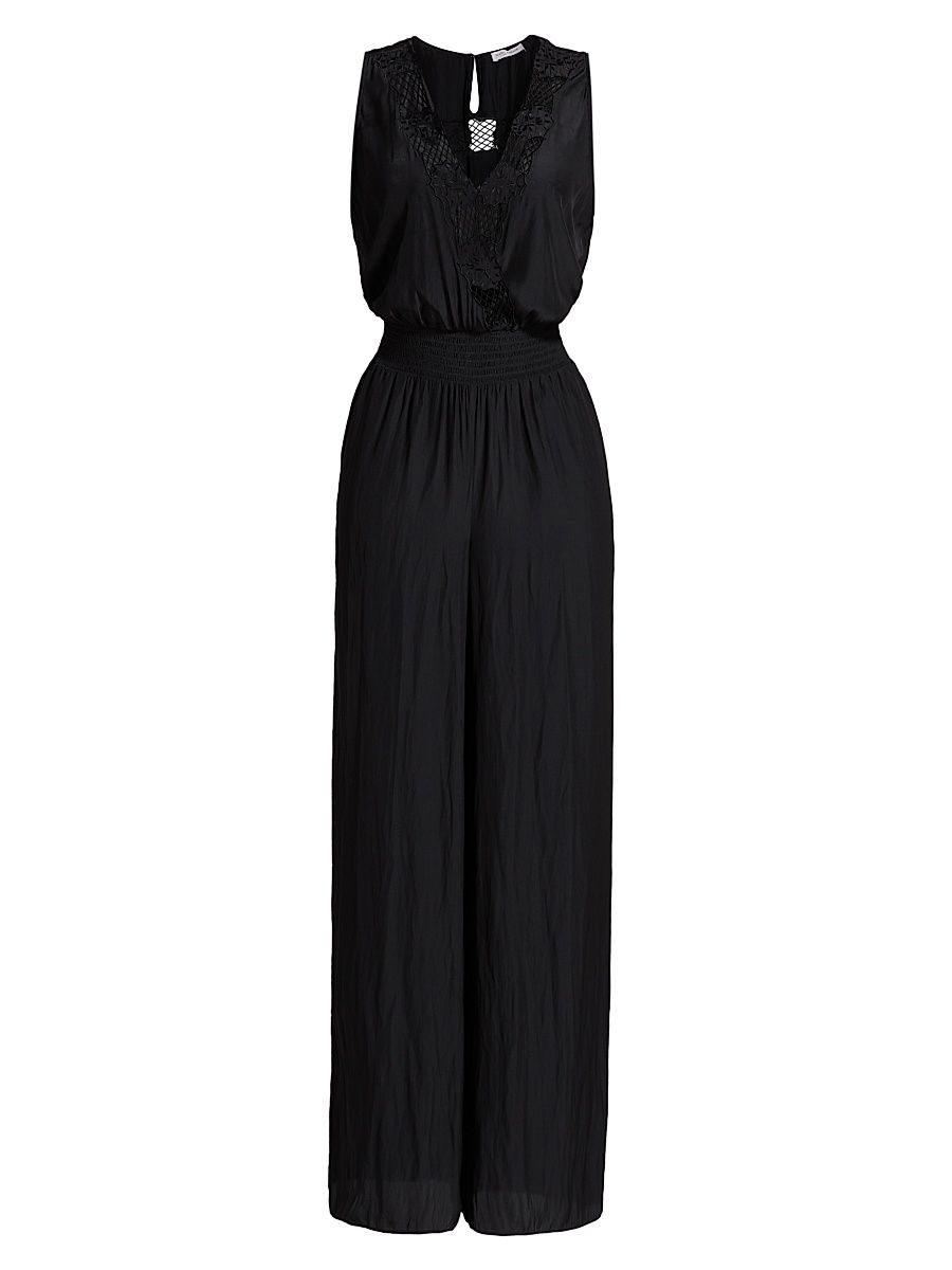 Women's Nayeli Lace-Trimmed Jumpsuit - Black - Size Small