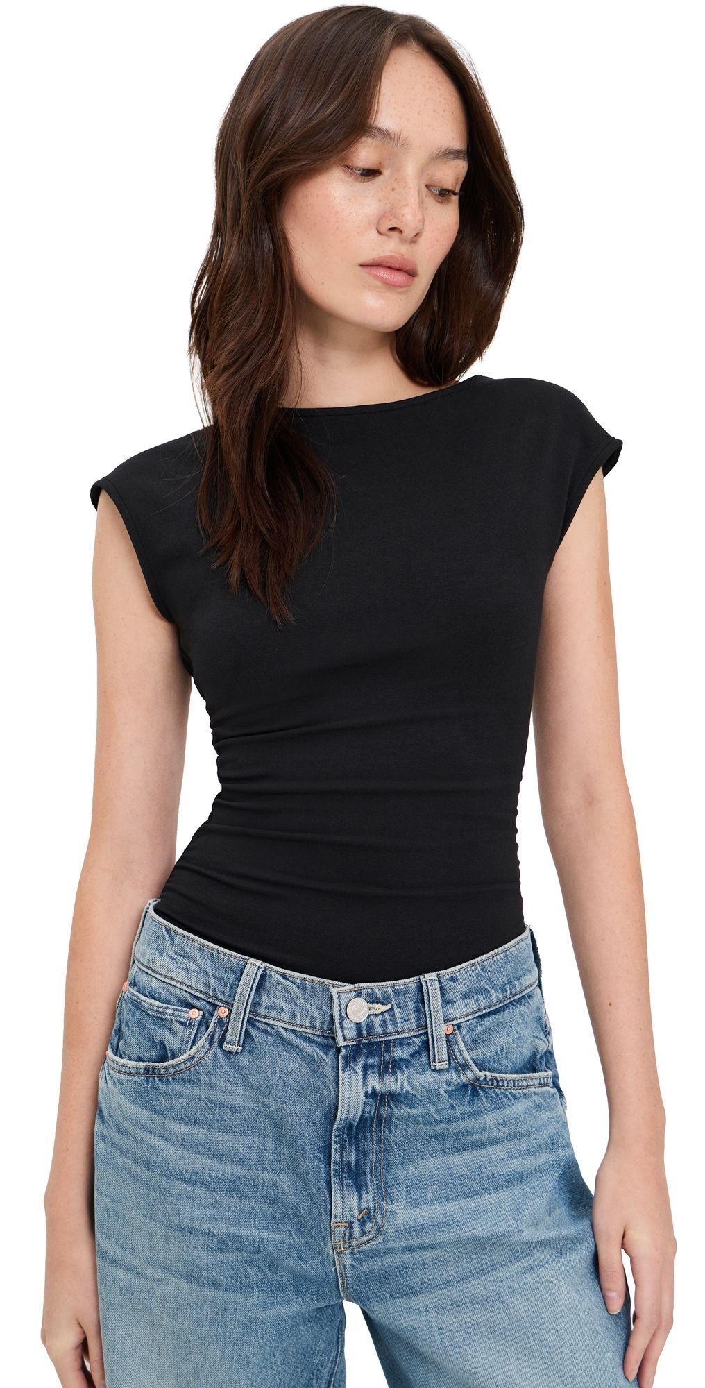 Good American The Open Back Thong Bodysuit Black001 L