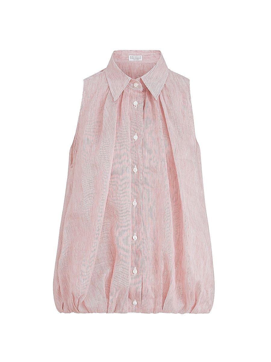 Women's Striped Linen and Silk Organza Sleeveless Shirt - Pink - Size XXS