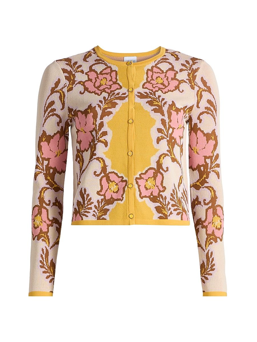 Women's Kenna Floral Knit Cardigan - Plumeria Wave Knit - Size Large