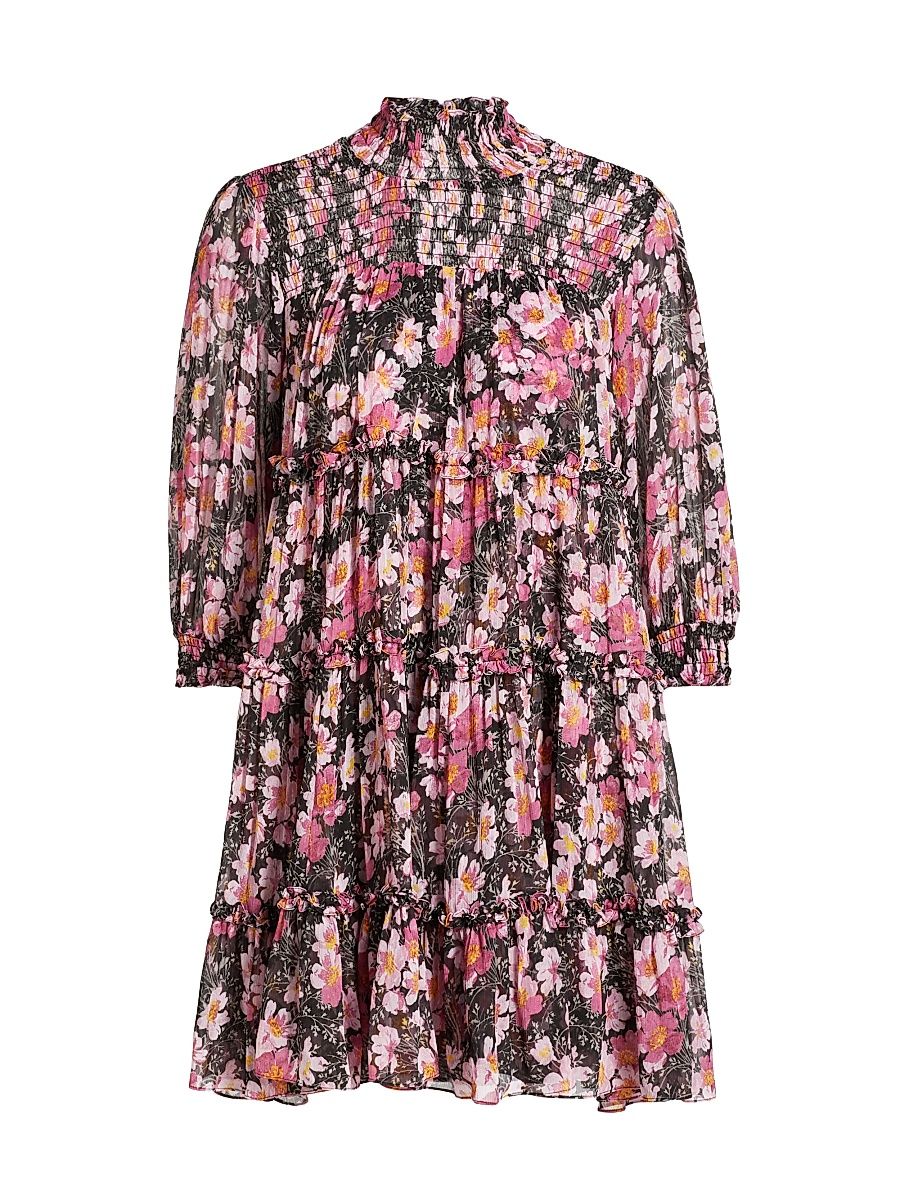 Women's Olive Cosmo Flowers Minidress - Black Mauve Orchid - Size 14