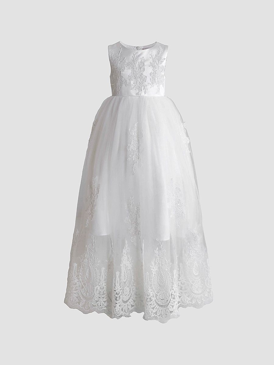 Little Girl's & Girl's Lace Tulle Dress - White - Size 11