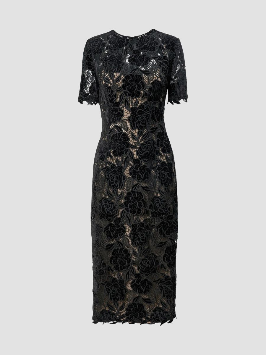 Carolina Herrera Women's Chalet Floral Guipure Lace Knee-Length Dress - Black - Size 16