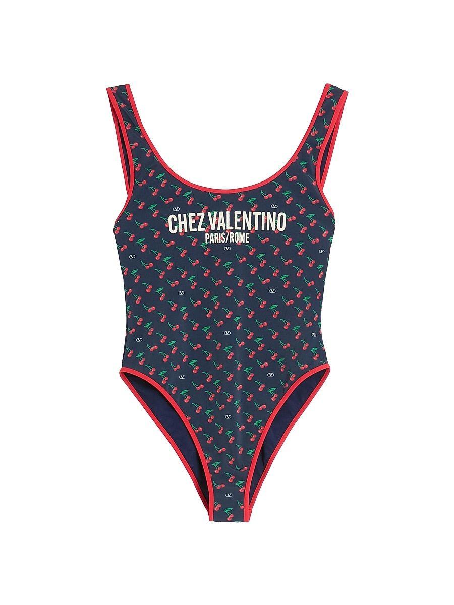 Women's Lycra Swimsuit - Navy Cherry Red - Size XL